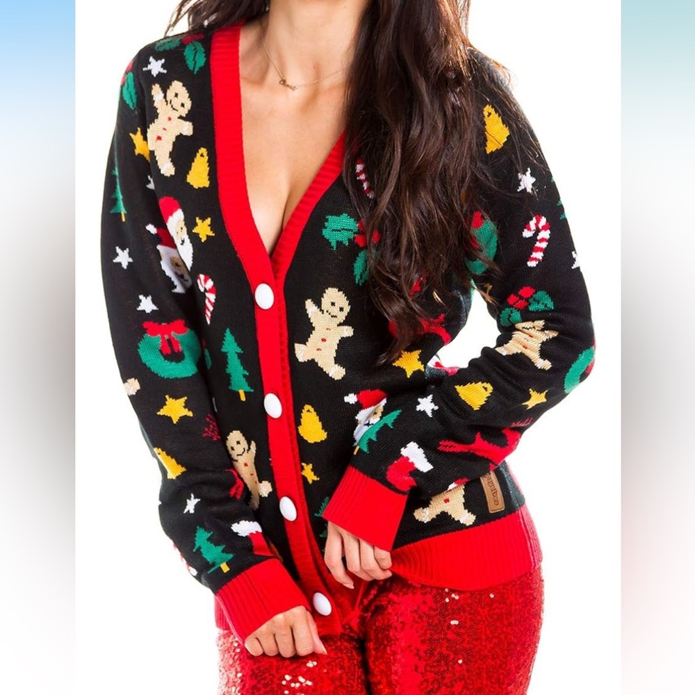 Tipsy Elves Black and Red Christmas Cardigan Sweater
